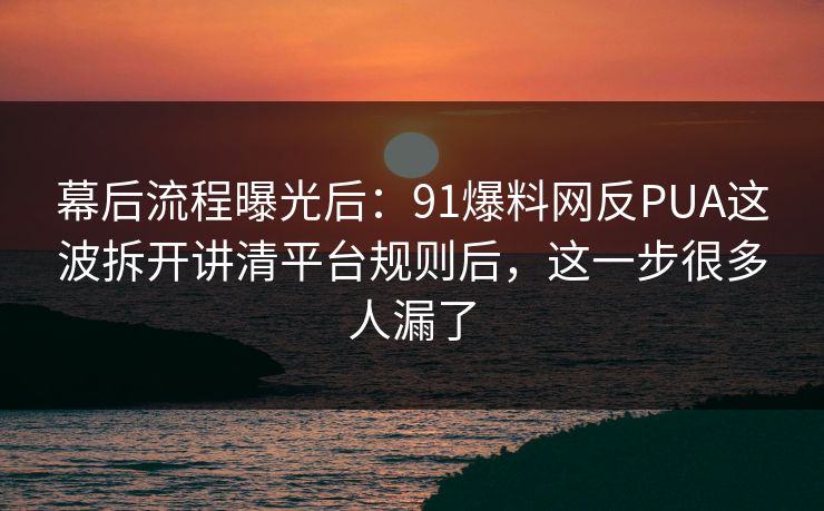 幕后流程曝光后：91爆料网反PUA这波拆开讲清平台规则后，这一步很多人漏了